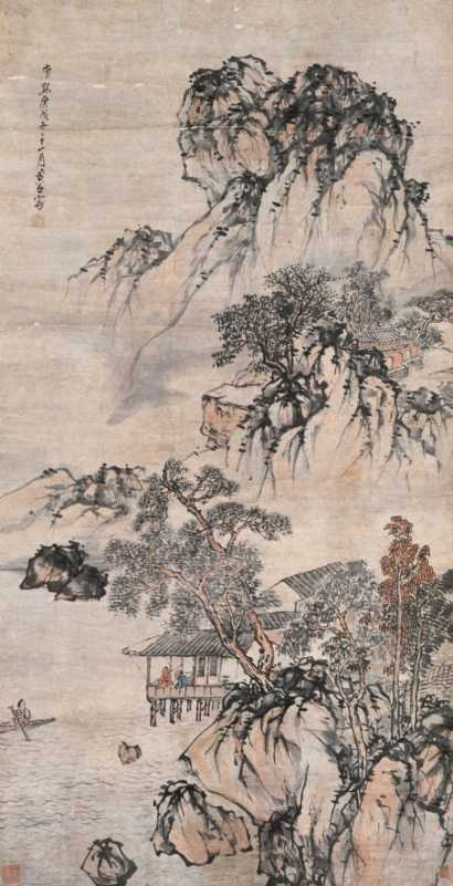 黄吕 康熙庚戌（1670年）作 溪山放棹 镜心